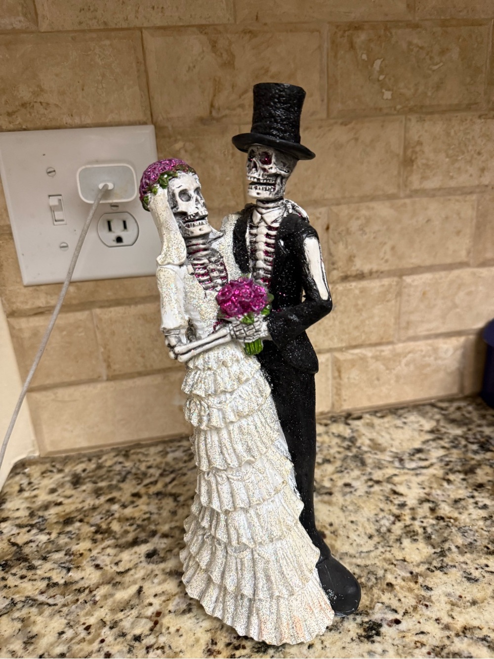 Wedding Skeleton Bride & Grooom- White & Black with Pink Accents